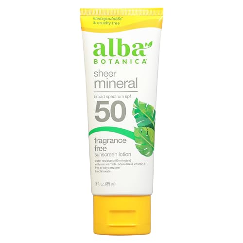 Alba Botanica Mineral Sunscreen Lotion - Broad Spectrum SPF 50, Fragrance-Free - 3 fl oz