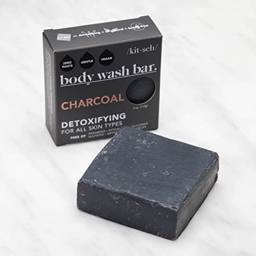 Kitsch Charcoal Soap Bar - Detoxifying Cleanser for Oily Skin, Vegan & Compostable - 4oz