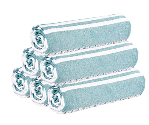 GLAMBURG 100% Cotton Turkish Fouta Towels - Soft, Absorbent, Versatile - 6 Pack 36x71 Teal