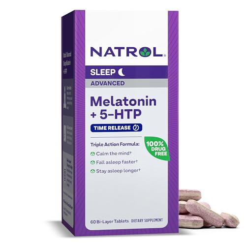 Natrol Advanced Sleep Supplement - Calming Melatonin + 5-HTP for Restful Sleep, 60 Tablets