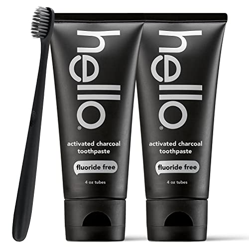 Hello Activated Charcoal Toothpaste - Whitens Teeth, Vegan, Fluoride & SLS Free - 2 x 4oz