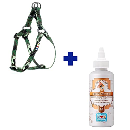 Pawtitas Pet Care Bundle - Durable Harness & Natural Ear Cleaner for Medium Dogs, 20-28in