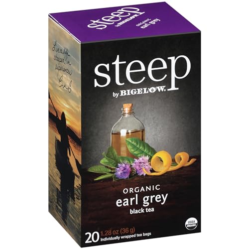 steep by Bigelow Organic Earl Grey Black Tea - Fruity Bergamot Flavor, Non-GMO, 120 Bags