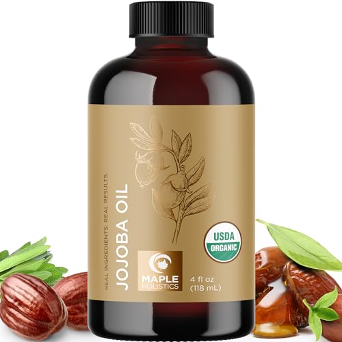 Maple Holistics Organic Jojoba Oil - Hydrating Carrier for Skin & Hair, Non-GMO - 4oz