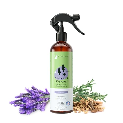 kin+kind Plant-Based Flea and Tick Spray for Dogs - Vet-Approved, Lavender Scent - 12 fl oz