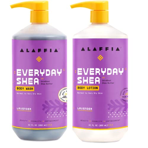 Alaffia EveryDay Shea Body Lotion Set - Moisturizes & Cleanses with Shea Butter & Lemongrass - 32oz