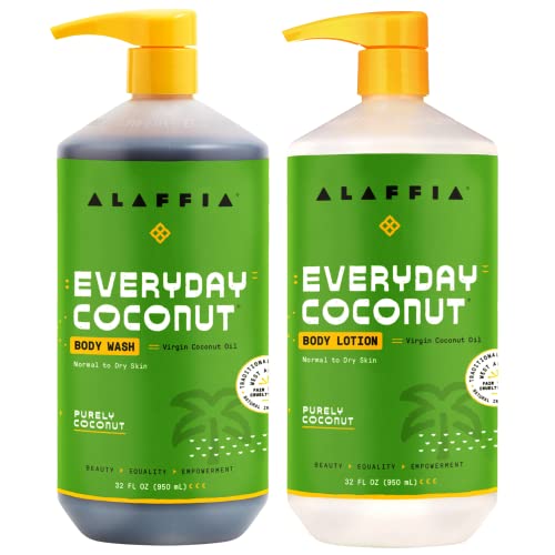 Alaffia Body Wash & Lotion Set - Hydrating Coconut Oil, Fair-Trade Ingredients - 32 Fl Oz Each