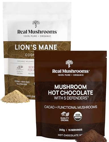 Real Mushrooms Hot Chocolate & Lion's Mane Bundle - Immunity & Cognition Support - 15 Servings