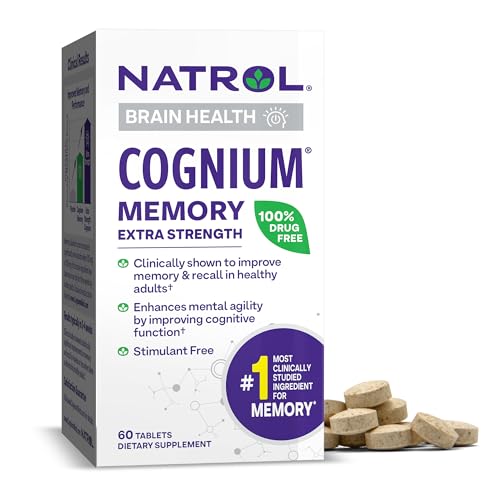 Natrol Cognium Brain Supplement - Supports Memory, 200mg Silk Protein Hydrolysate - 60 Tablets