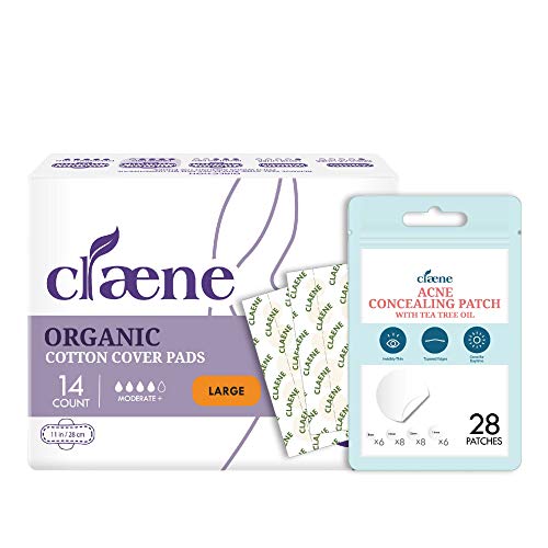 Claene Organic Cotton Feminine Pads & Acne Patches - Vegan, Cruelty-Free, 4 Sizes