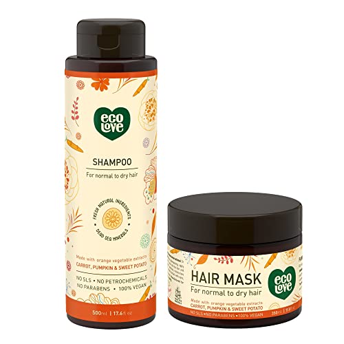 ecoLove Hair Mask - Nourishes & Softens Dry, Damaged Hair with Carrot & Pumpkin Extract - 11.8 oz