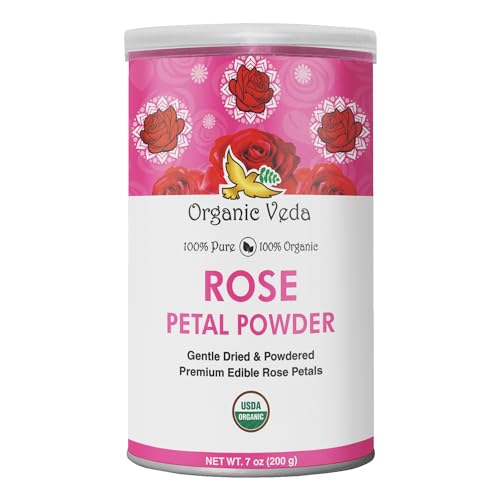 Organic Veda Edible Rose Petal Powder - Nutrient-Rich for Cooking & Skin Care - 7oz