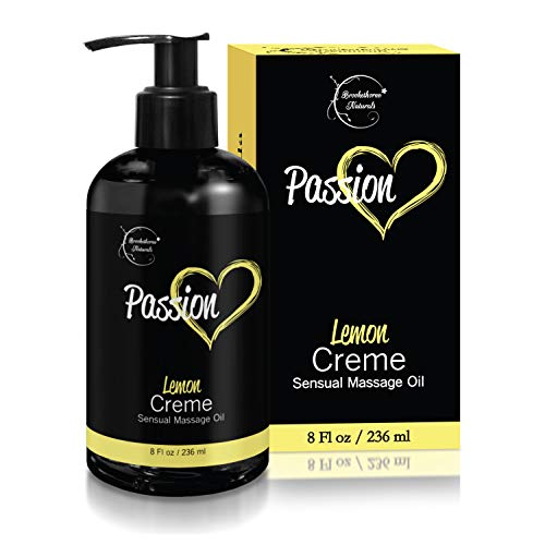 Passion Sensual Massage Oil - All Natural Moisturizer, Lemon Crème Scent - 8oz