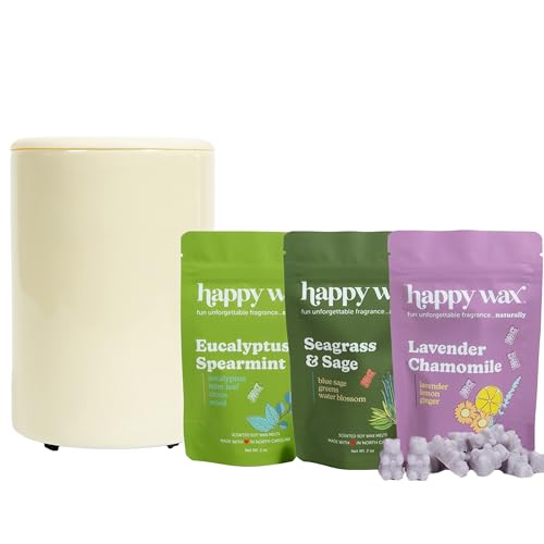 Happy Wax Mod Wax Warmer & Soy Melt Set - Long-Lasting Fragrance, Auto Shut-Off Timer - 6oz