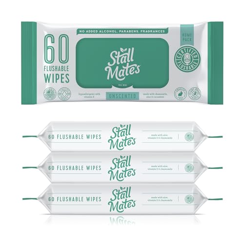 Stall Mates Adult Hygienic Wipes - Flushable, Hypoallergenic with Aloe & Vitamin E - 240 Wipes