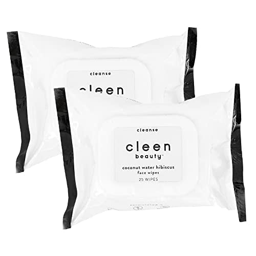 Cleen Beauty Coconut Water Hibiscus Makeup Remover Wipes - Hydrating, Biodegradable - 2 Pack