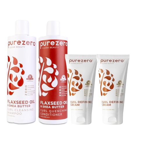 Purezero Bouncy Curls Bundle - Nourishing Flaxseed Oil Shampoo, Conditioner & Cream - 3pcs