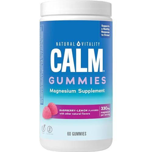 Natural Vitality CALM Magnesium Citrate Gummies - Stress Relief, Vegan, Raspberry Lemon - 60ct