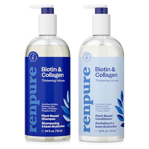 Renpure Biotin & Collagen Shampoo & Conditioner Set - Fuller, Thicker Hair - 24 Fl Oz Each