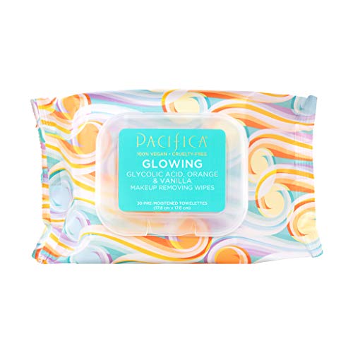 Pacifica Beauty Makeup Remover Wipes - Glowing Skin with Glycolic Acid, Vegan - 30 Wipes