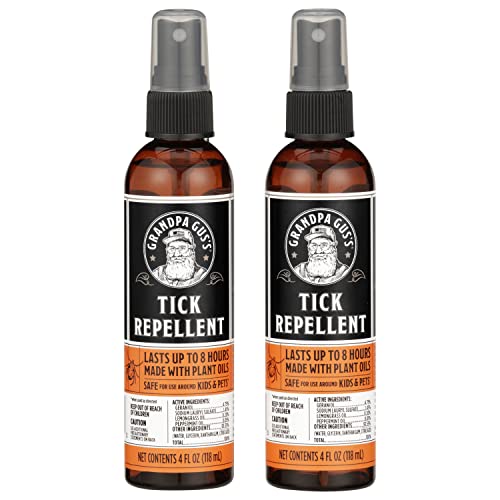 Grandpa Gus's Tick Repellent Spray - Plant-Based, DEET-Free, 8-Hour Protection - 4 oz (Pack of 2)