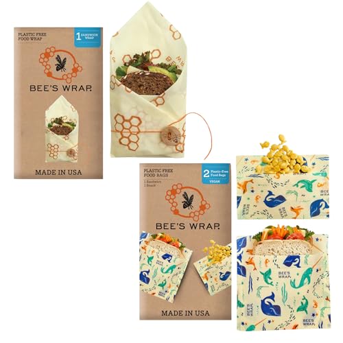 Bee's Wrap Back to School Bundle - Reusable Vegan Food Wraps, Organic Cotton, Made in USA - 3 Pack