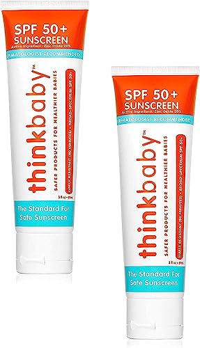 Thinkbaby Sunscreen SPF 50+ - Broad-Spectrum UV Protection, Non-Oily, 2 Packs - 3oz Each