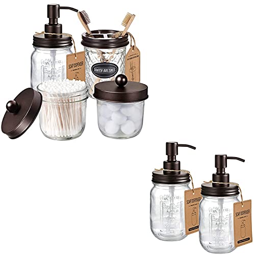 4-Piece Black Mason Jar Bathroom Accessories Set - Rustproof Dispensers & Organizers