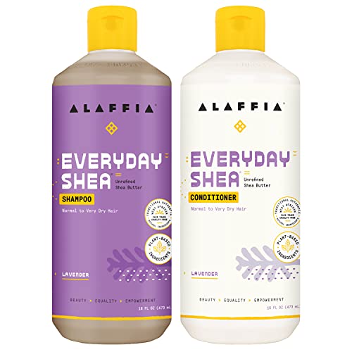 Alaffia EveryDay Shea Shampoo & Conditioner Set - Nourishing, Lavender Scent, 16 Fl Oz Each