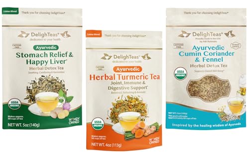 DelighTeas Ayurvedic Herbal Tea Bundle - Supports Digestion & Immunity, USDA Organic - 4 Varieties