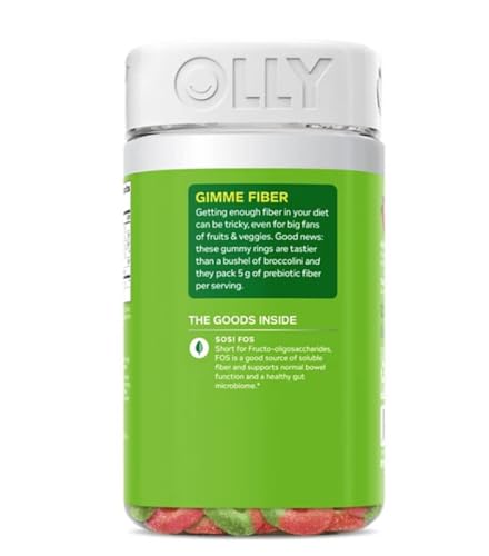 OLLY Fiber Gummy Rings - 5g Prebiotic Fiber for Digestive Health, Berry Melon Flavor - 60ct