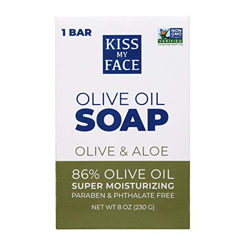 Kiss My Face Olive Oil Soap - Moisturizing with Aloe Vera, Non-GMO, Vegan - 8oz Bars, Pack of 8