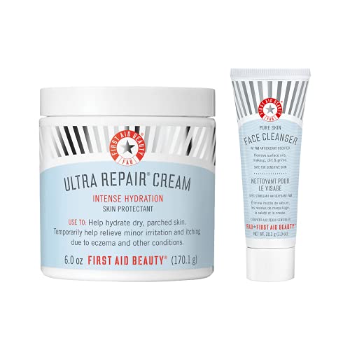 First Aid Beauty Skin Care Set - Deep Hydration & Gentle Cleansing, 6oz Cream & 1oz Cleanser