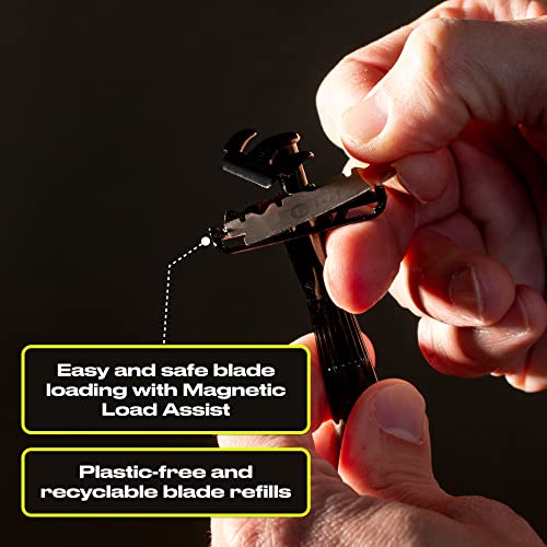 Leaf Shave Thorn Razor - Ultra Close Shave, Easy Blade Loading, Plastic-Free - Black