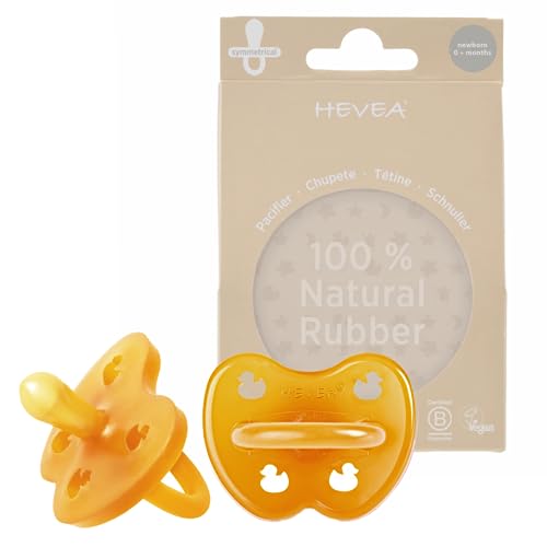 HEVEA Natural Rubber Baby Pacifier - Safe for Newborns, Biodegradable Packaging - 0+ Months, 2-Pack