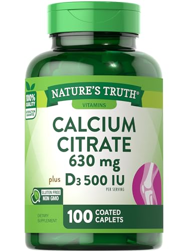 Nature's Truth Calcium Citrate with Vitamin D3 - 630mg, Non-GMO, Gluten-Free - 100 Caplets