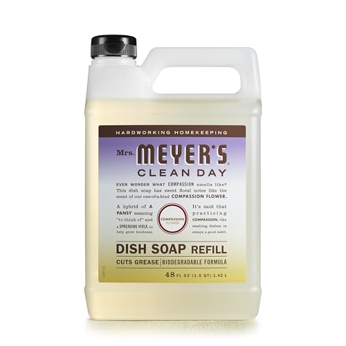 Mrs. Meyer's Clean Day Dish Soap Refill - Biodegradable, Plant-Derived, Compassion Flower - 48oz