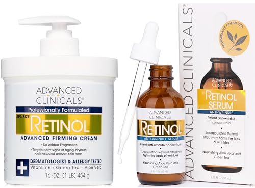 Advanced Clinicals Anti-Aging Serum & Firming Cream - Reduces Wrinkles, Hydrating - 2pc Set