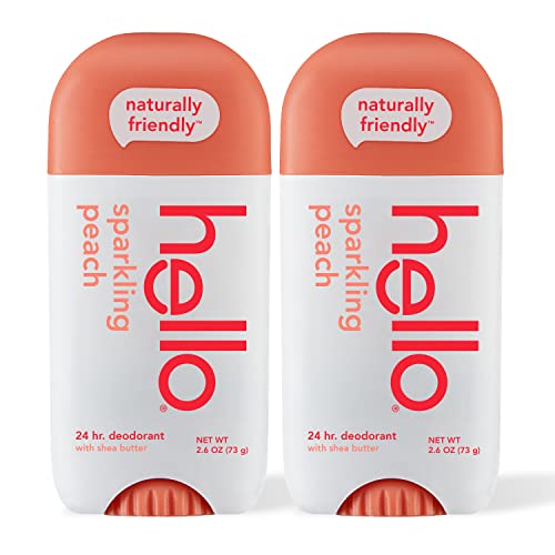 Hello Peach Aluminum Free Deodorant - 24 Hour Odor Protection, Natural Fragrance - 2.6oz, Pack of 2