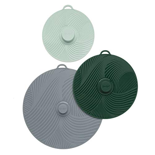 Goodful Universal Silicone Lids - Heat Resistant, BPA-Free, Reusable, 3-Piece Set, Gray/Green/Sage