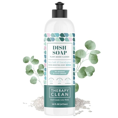 Therapy Clean Dish Soap - Natural Grease Removal, Organic Ingredients, Sea Salt & Eucalyptus - 16oz