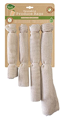 EcoLogical Reusable Mesh Produce Bags - Lightweight, Durable Cotton, Drawstring Closure - 4 Pack