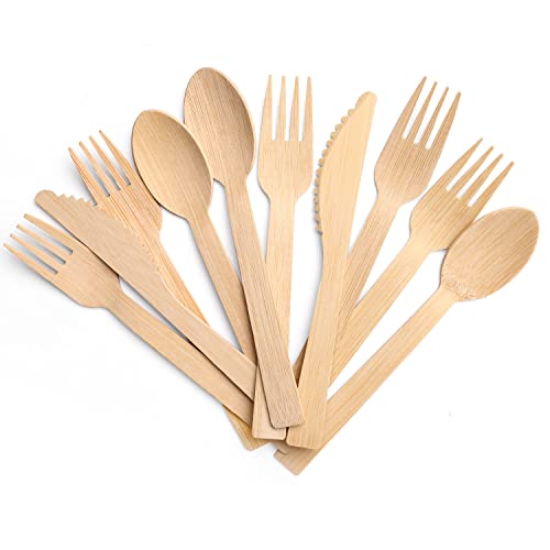 BANBU Bamboo Disposable Utensils Set - 100% Compostable, Sturdy & Chemical-Free - 300pcs