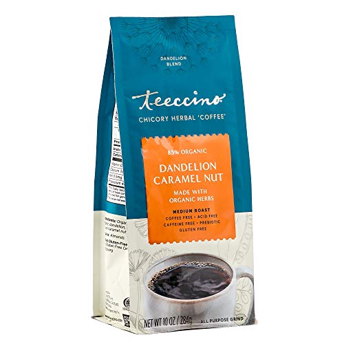 Teeccino Dandelion Caramel Nut Herbal Coffee - Caffeine-Free, Prebiotics, Gluten-Free - 10oz