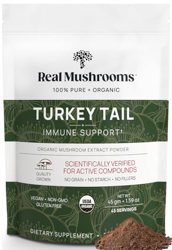 Real Mushrooms Turkey Tail Powder - Immune & Gut Support, 100% Pure Mushroom Extract - 45 Servings