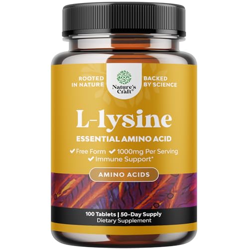 Natures Craft L-Lysine 1000mg - Supports Eye Health, Immune Function, and Collagen - 100 Tablets