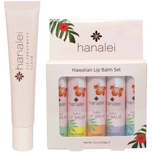 Hanalei Kukui Oil Lip Treatment & 5-Piece Balm Set - Hydrating Hawaiian Botanicals - 15g