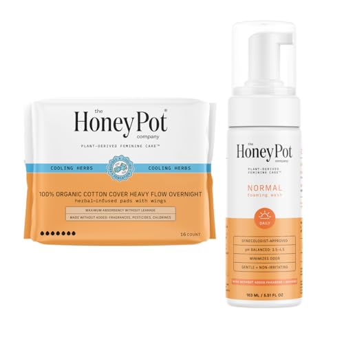 The Honey Pot Company Feminine Care Set - Herbal Infused Pads & Wash for Sensitive Skin - 14ct