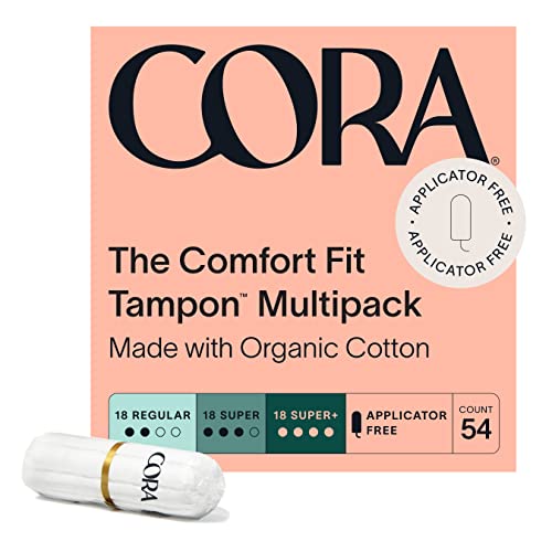 Cora Organic Cotton Tampons - Ultra-Absorbent, Non-Toxic, Hypoallergenic - 54 Count