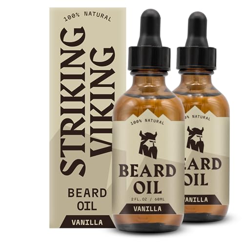 Striking Viking Beard Oil - Softens & Strengthens with Tea Tree, Argan, Jojoba - 2 Fl Oz (Pack of 2)